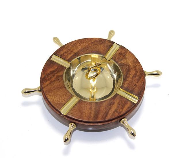 Wooden Sides and Brass Embroidered Ashtray 8258