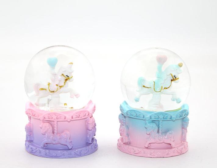 Mini Carousel Designed Illuminated Snow Globe 7 Cm Alk1992