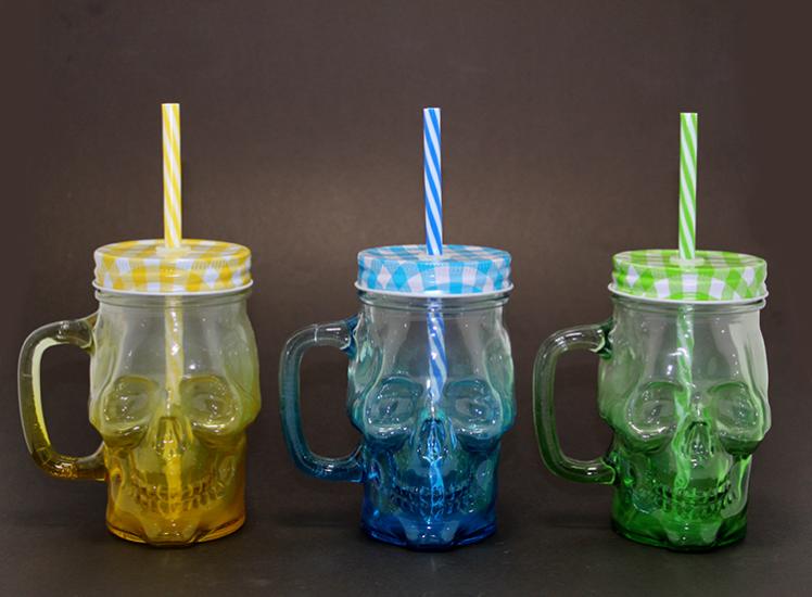 Single Glass Skull Mug with Straw