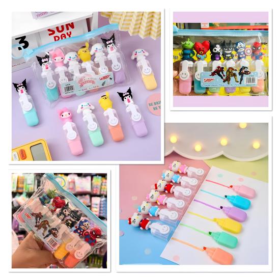 Kuromi, Hello Kitty, and Super Hero Highlighter 6-Piece Pen Set Alk3129