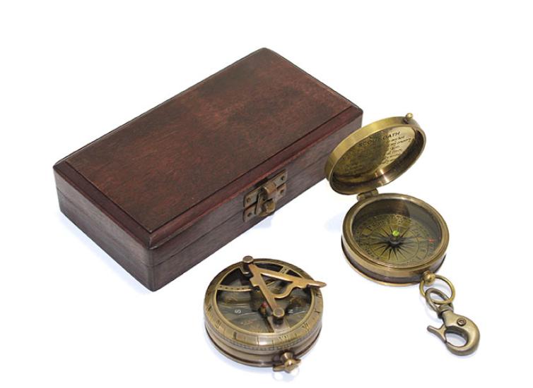 Wooden Boxed Double Brass Compass KSK111