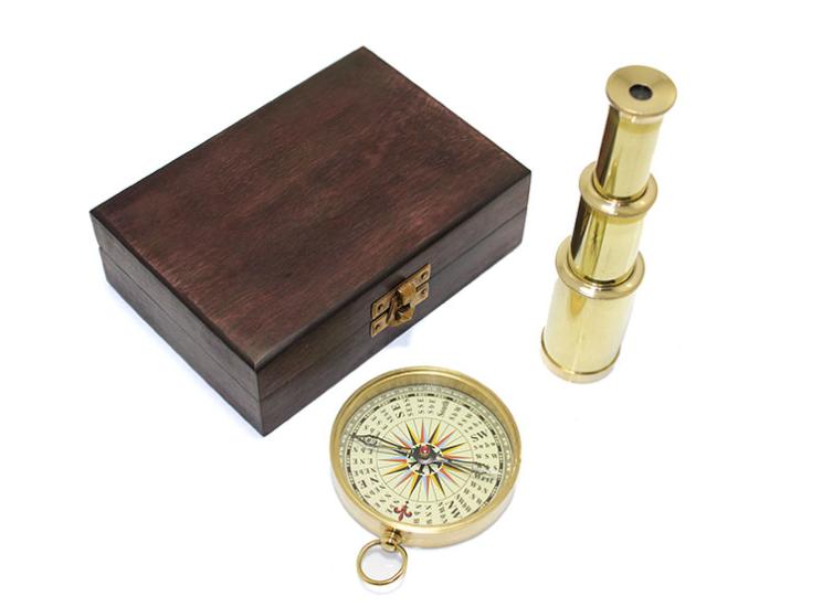 Wooden Boxed Binoculars and Compass Set KSK113