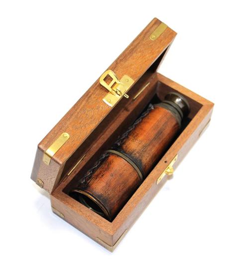 Brass Binoculars in Wooden Box NI9038