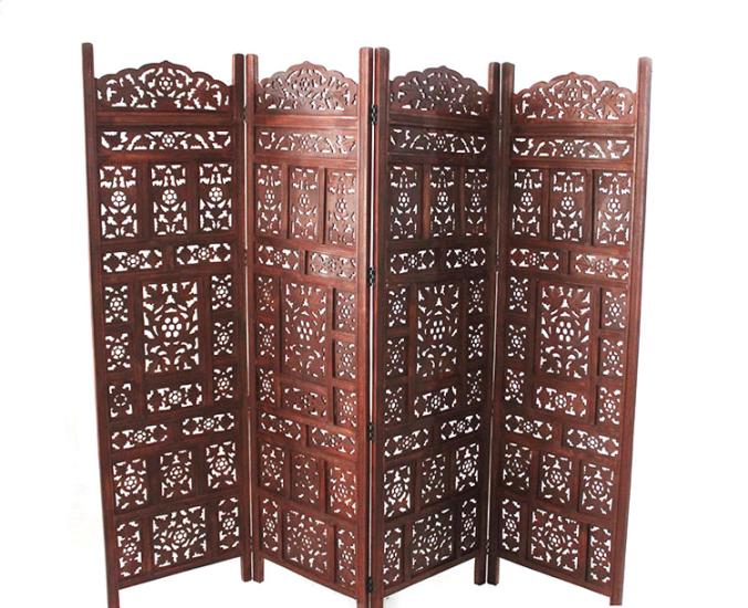 Wooden Mahogany Color Hand Carved Folding Screen NO:A