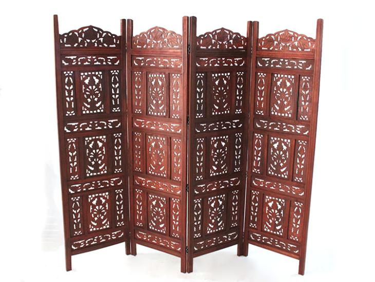 Wooden Mahogany Color Hand Carved Folding Screen NO:C