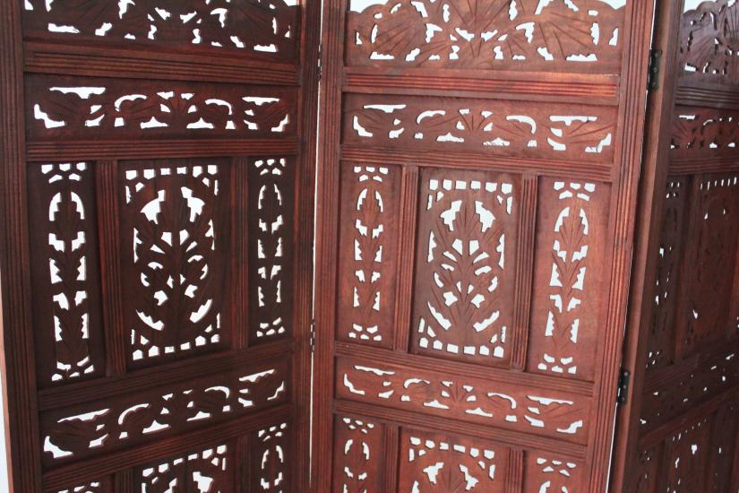 Wooden Mahogany Color Hand Carved Folding Screen NO:C